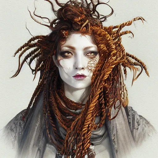 Image similar to portrait of a Shibari rope wrapped face and neck, headshot, insanely nice professional hair style, dramatic hair color, digital painting, of a old 17th century, old cyborg merchant, amber jewels, baroque, ornate clothing, scifi, realistic, hyperdetailed, chiaroscuro, concept art, art by Franz Hals and Jon Foster and Ayami Kojima and Amano and Karol Bak,