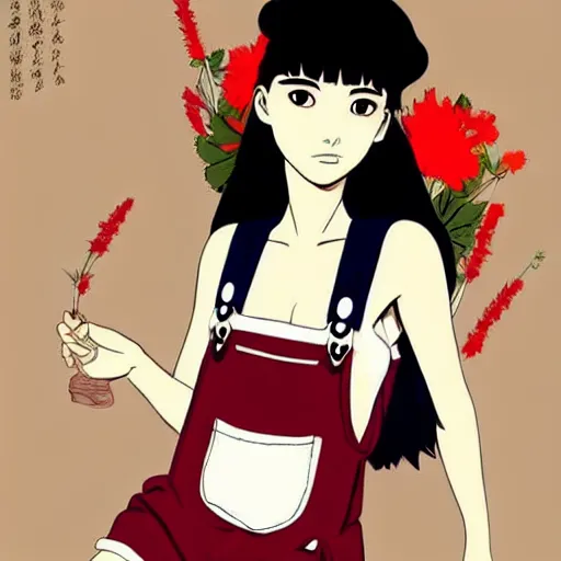 Image similar to a beautiful young japanese natalie portman alluring gravure model, stylized concept art, wearing elegant designer overalls, elegant overalls with mesoamerican patterns, mesoamerican native street fashion, princess mononoke, painted by jamie hewlett and ashley wood and mike mignola, aesthetic, gorgeous, stunning, alluring, attractive, artstation, pinterest, digital art