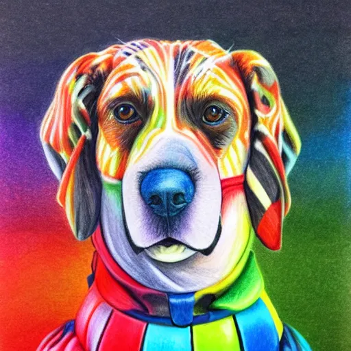 Image similar to Colored pencil art on paper, Circus dog , highly detailed, artstation, MasterPiece, Award-Winning, Caran d'Ache Luminance