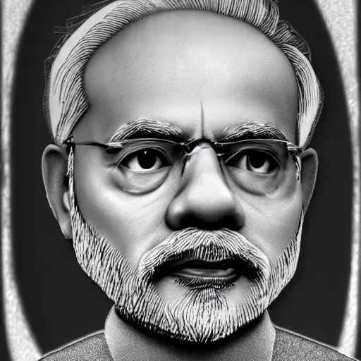 Image similar to portrait of Narendra modi, authoritarian, 3d shaded, dystopian