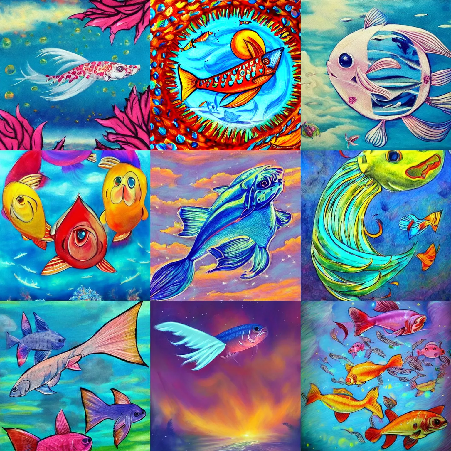 Prompt: beautiful art of sky fish