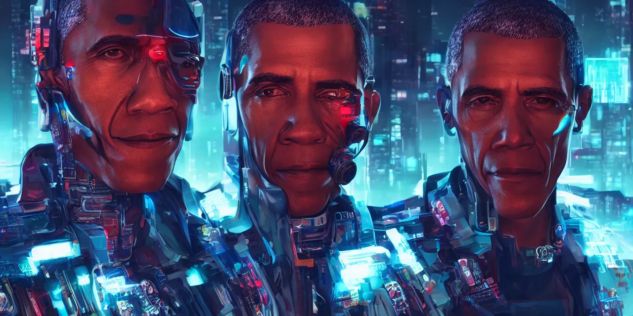 Image similar to a portrait of cyberpunk obama, hyperdetailed, artstation, accurate, octane render, surreal, 8k