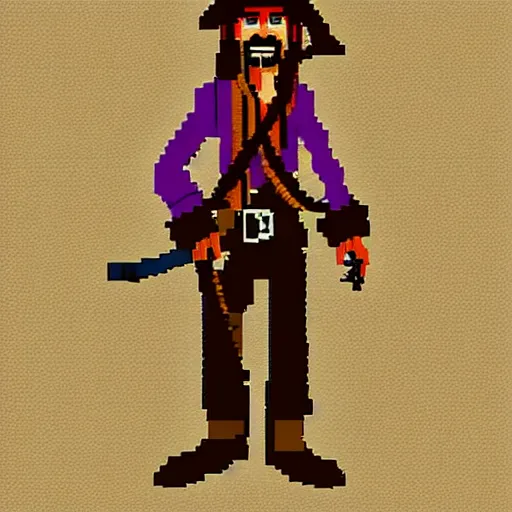 Image similar to Pirate Jack Sparrow, digital monkey island pixel art, artstation