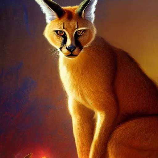 Image similar to sad caracal holding a giant pencil, atmospheric lighting, intricate, volumetric lighting, digital art, highly detailed by gaston bussiere, craig mullins, j. c. leyendecker 8 k