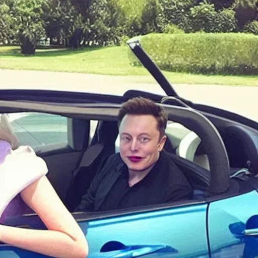 Image similar to a photo of elon musk driving a toy barbie convertible, trending on twitter