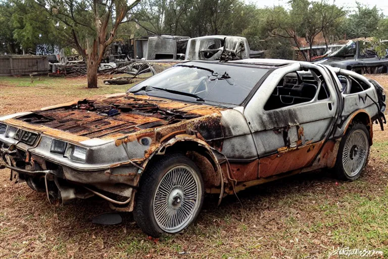 Image similar to rusty, decayed, damaged 1 9 2 2 delorean