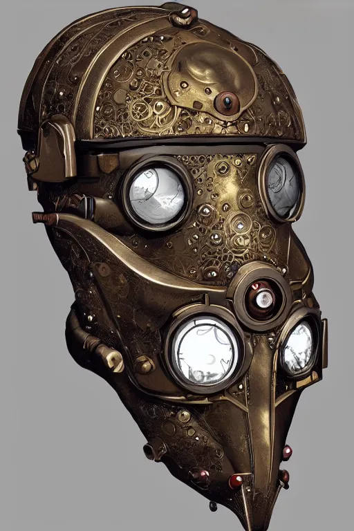 Image similar to steampunk mask minimalist fantasy art robot ninja helmet stylized digital illustration sharp focus, elegant intricate digital painting artstation concept art global illumination ray tracing advanced technology chaykin howard and campionpascale and cooke darwyn and davis jack