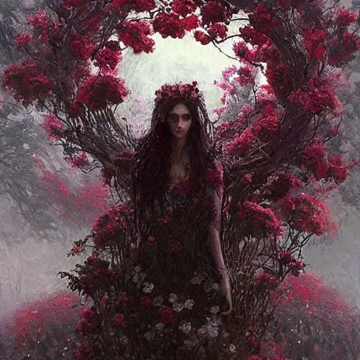 Image similar to a beautiful terrifying monster made of flowers. ethereal horror fantasy art by greg rutkowski and magali villanueve and monet