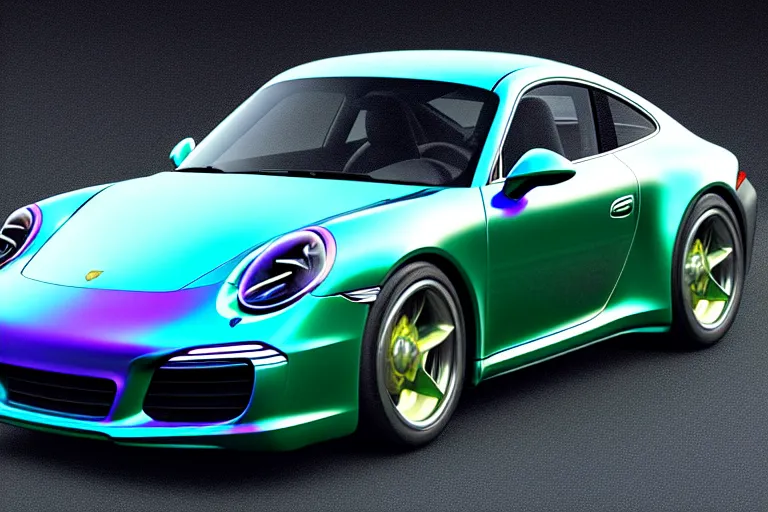 Image similar to iridescent Porsche 911, macro photography, by Thomas Kincade, Richard Sigamani, 8k photorealistic, HD, high details, concept art, trending on artstation