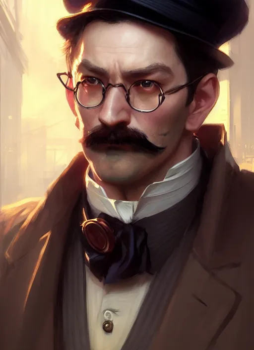 Prompt: character concept art of a victorian detective, key visual, realistic shaded perfect face, fine details, dystopian environment, by stanley artgerm lau, wlop, rossdraws, james jean, andrei riabovitchev, marc simonetti, and sakimichan, trending on artstation