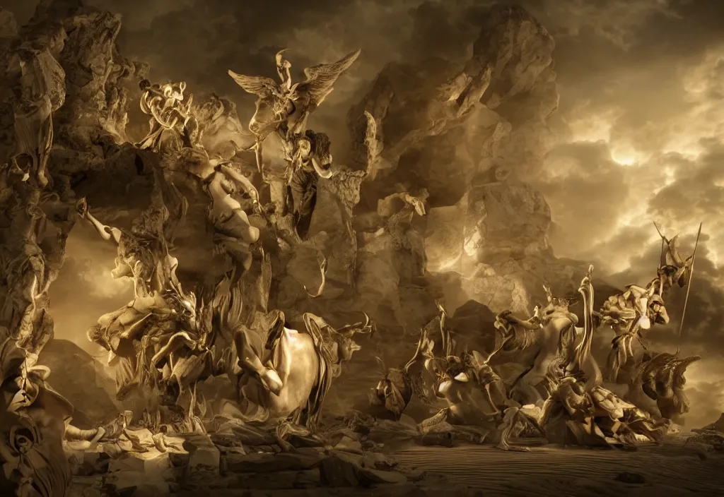 Image similar to an epic scene with hermes trismegistus, octane render