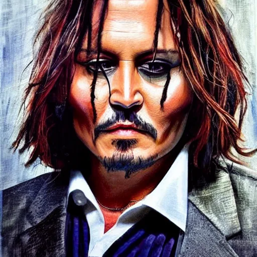 Prompt: face mash of johnny depp and ana de armas in the style of annie liebowitz portrait