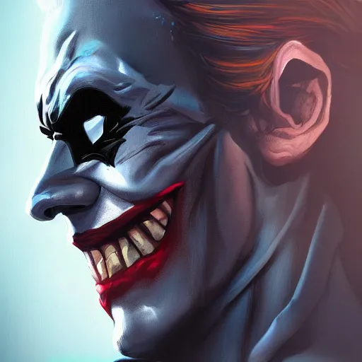 Image similar to half dark knight half joker, digital painting, amazing detail, artstation, cgsociety