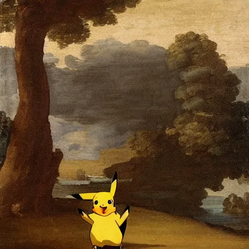 Image similar to a painting of Pikachu by claude lorrain