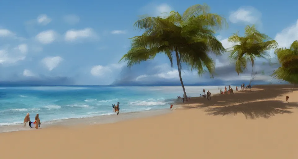 Image similar to beach, digital painting, 8k, trading on artstation