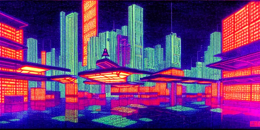 Image similar to isometric room of Manila cityscape philippines, neon lights, blade runner color palette, by Yasunari Ikenaga, Yamato, Macross