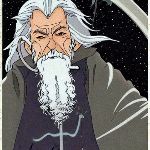 Image similar to gandalf from the anime lord of the rings (1986), studio ghibli, very detailed, realistic