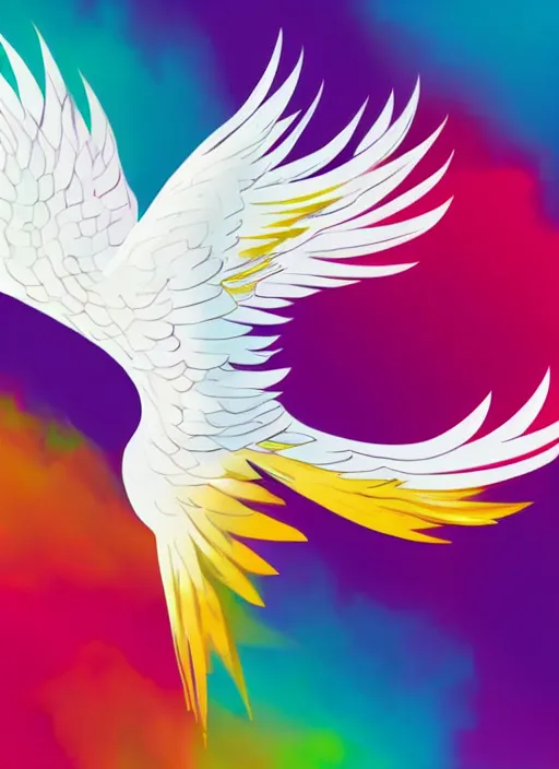 Image similar to white phoenix on colourful realistic salt mountain simple background simplified design geometric graphic design flying phoenix in the deep clouds thick