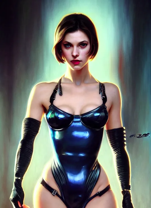 Prompt: glamorous jill valentine portrait, seductive eyes and face, elegant, lascivious pose, very detailed face, studio lighting, photorealism, wearing futuristic armor , portrait by Magali Villeneuve and Steve Argyle,Livia Prima,Mucha,dress,fantasy art,beautiful,artstation,trending on artstation,intricate details,alluring,masterpiece