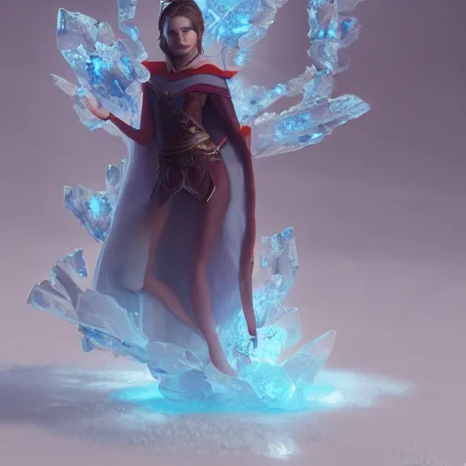 Image similar to a fantasy elf woman trapped and frozen trying to get out of a block of clear ice, with frozen flowers around her, treding artstation, greg rutkowski, cinema 4 d, cinematographic, greg rutkowski