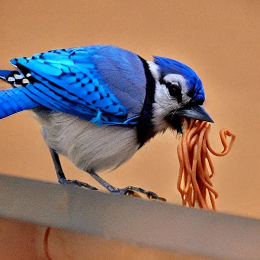 Prompt: bluejay eating spaghetti