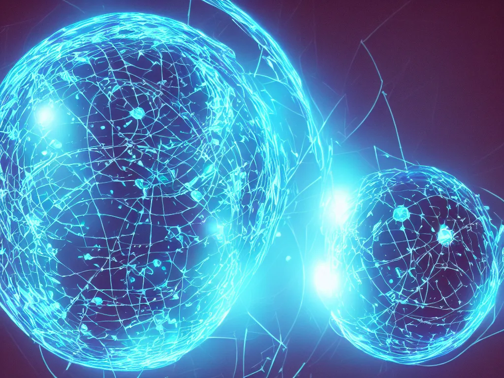 Prompt: a spherical blue hologram contraining atomic particles and a nuclear reaction. Octane renderer, artstation, extremely high details