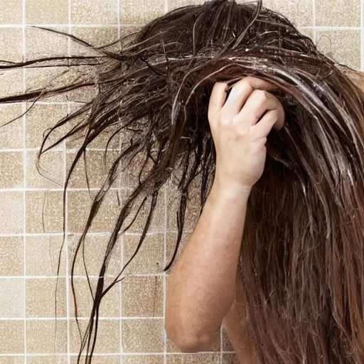 Image similar to mess of hair on shower wall. tangled strands of hair. tangled pieces of human hair.