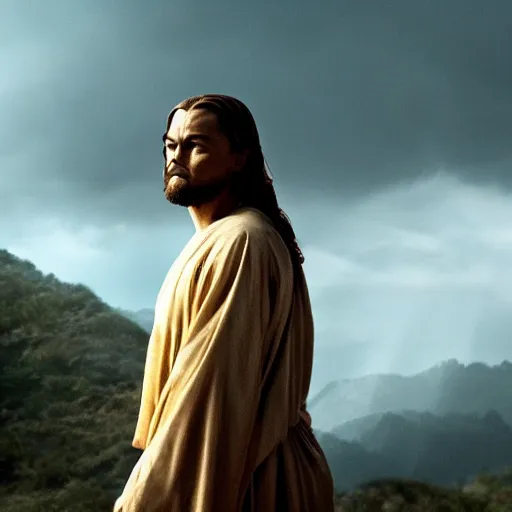 Prompt: stunning awe inspiring leonardo dicaprio as jesus christ, movie still 8 k hdr atmospheric lighting