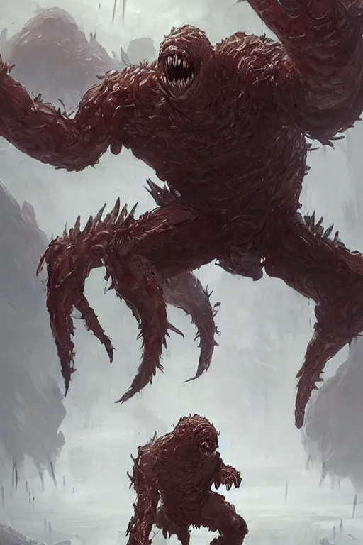 Prompt: a monster with many arms, hand instead of a face, fantasy boss battle, character art by Greg Rutkowski