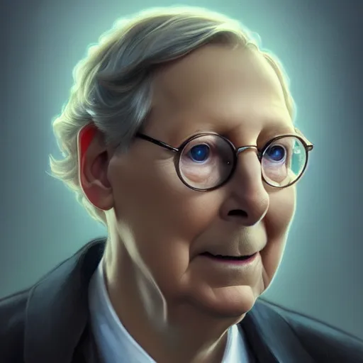 Image similar to amazingly beautiful portrait of a hyper realistic mitch mcconnell as a tortoise painted by greg rutkowski, artgerm, alphonse mucha, concept art, octane render, highly detailed, high quality, 8 k, soft lighting, path traced