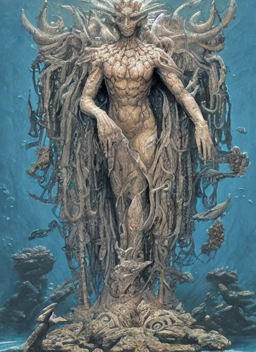 Prompt: a statue under the sea, by wayne barlowe,