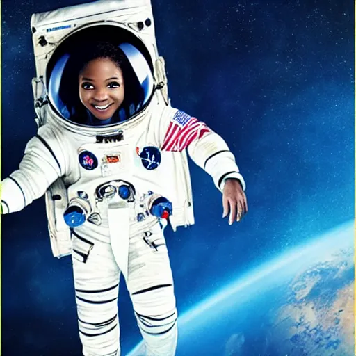 Image similar to halle bailey as an astronaut, high res imax 7 0 mm film grainy photo uhd