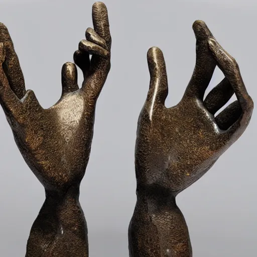 Image similar to a giant cluttered pile of oversized hands standalone bronze sculpture