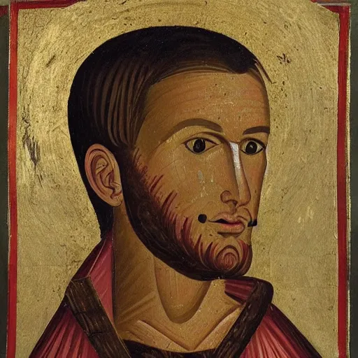 Image similar to A 11th century Italo-Byzantine painting of Jerma985, portrait of Jerma985, grainy, realistic, very realistic, hyperrealistic, highly detailed, very detailed, extremely detailed, very neat, very epic, very cool, detailed, trending on artstation