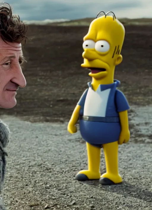 Image similar to film still of Sean Penn as Homer Simpson in Nanny McPhee, 4k