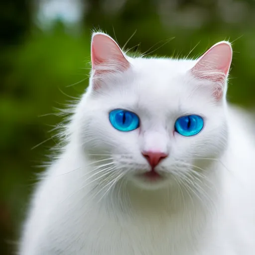 Image similar to a beautiful white cat with blue and yellow eyes