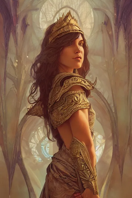 Image similar to full body portrait of priestess, D&D, fantasy, intricate, elegant, highly detailed, digital painting, artstation, concept art, smooth, sharp focus, illustration, art by artgerm and greg rutkowski and alphonse mucha