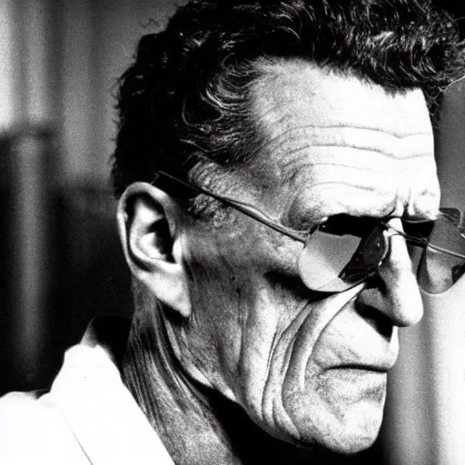 Prompt: ludwig wittgenstein as the terminator wearing aviator sunglasses