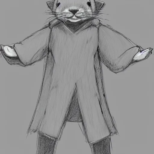 Image similar to master furry artist pastel lines full body portrait character study of the anthro male anthropomorphic otter fursona animal person wearing royal robes