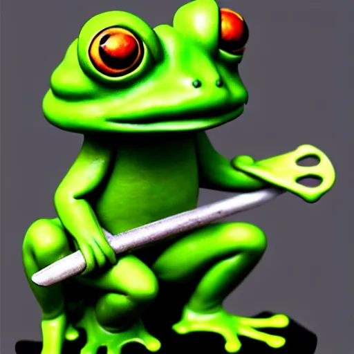 Image similar to matte oil painting of a frog warrior, in the style of nintendo, clay formed, kawaii, highly detailed, sharp focus, 4 k