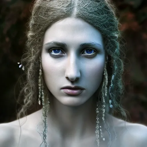 Image similar to photo portrait of a beautiful pagan female, depth of field, zeiss lens, detailed, symmetrical, centered, by edward robert hughes, annie leibovitz and steve mccurry, david lazar, jimmy nelsson, breathtaking, 8 k resolution, extremely detailed, beautiful, establishing shot, artistic, hyperrealistic, beautiful face, octane render