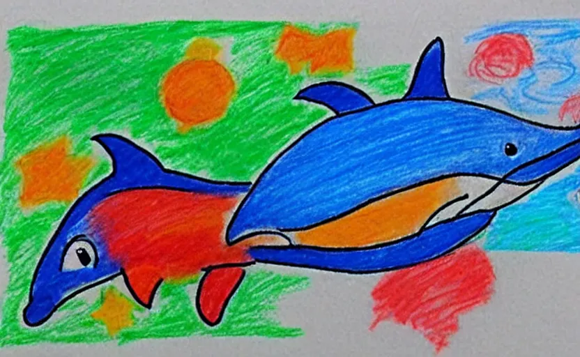 Image similar to child's crayon drawing of a dolphin