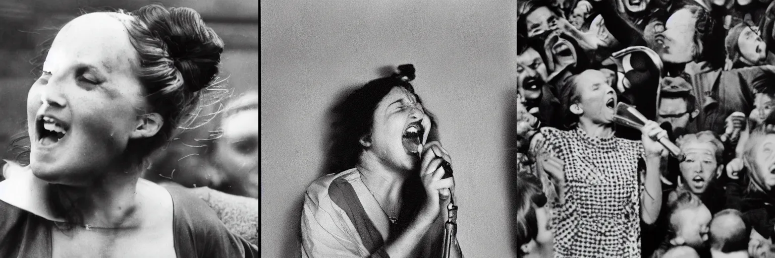 Prompt: A photo of a woman shouting by Alexander Rodchenko