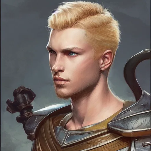 Image similar to A 22 year old Swedish male with short blonde hair and stubble as a fantasy D&D character, art by Donato Giancola and Bayard Wu, digital art, trending on artstation, 4k