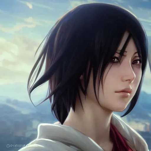 Image similar to mikasa ackerman, bokeh, beautiful face!!!!, 2 7 years old, cg animation, lifelike, animated, realistic, character select portrait, by artgerm, greg rutkowski, alphonse mucha, 3 d