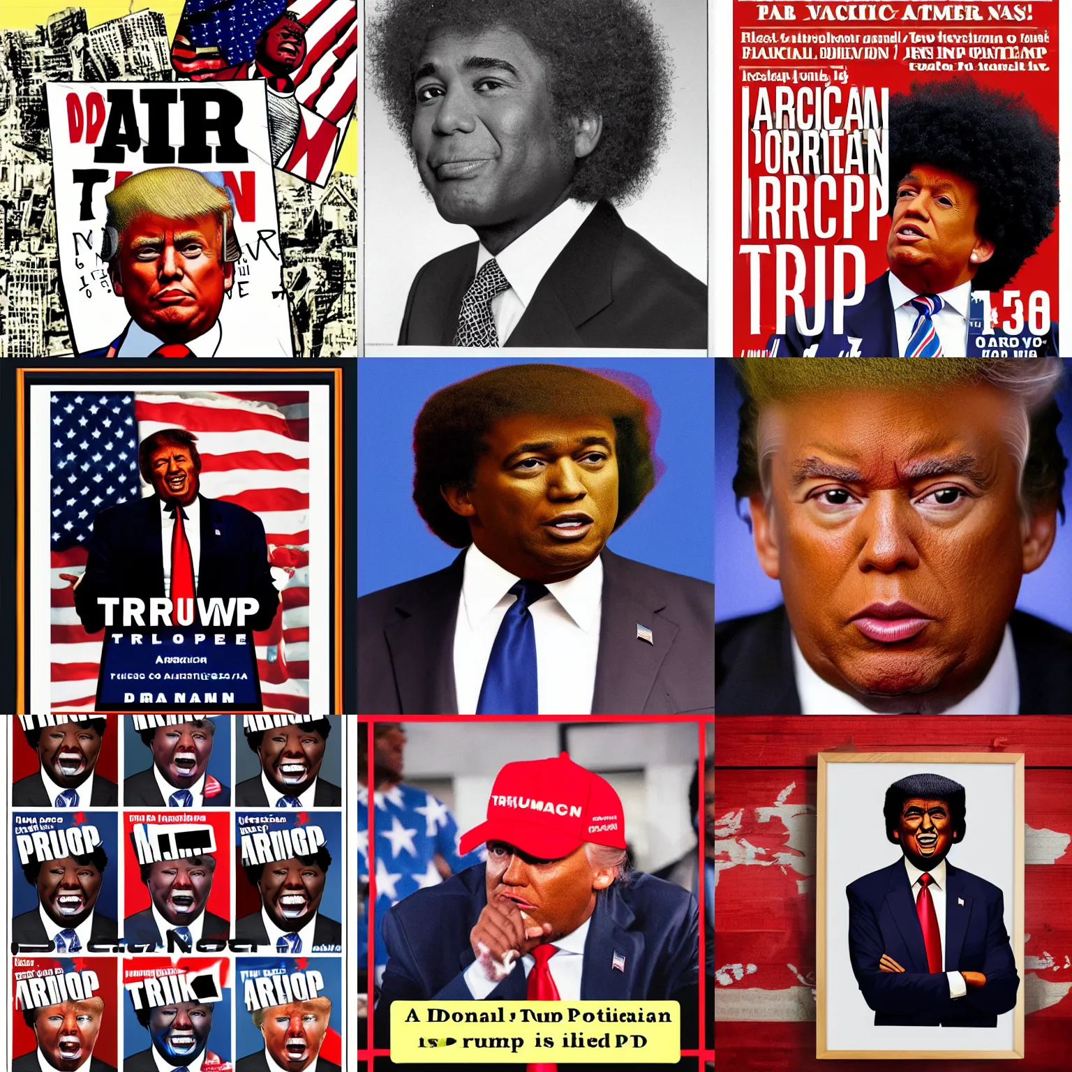 Prompt: afro american donald trump, political propaganda