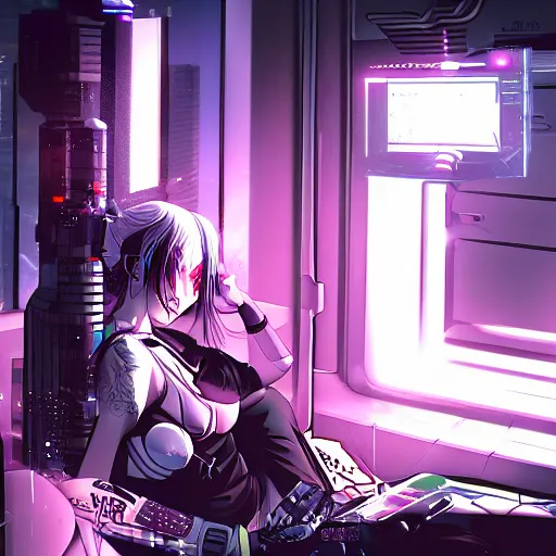 anime, anime girls, cyberpunk, artwork