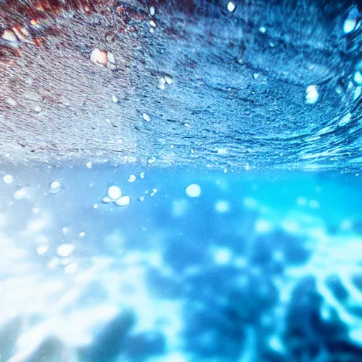 Prompt: breaking the surface of the water, underwater photography with light scattering and water refractions, smooth