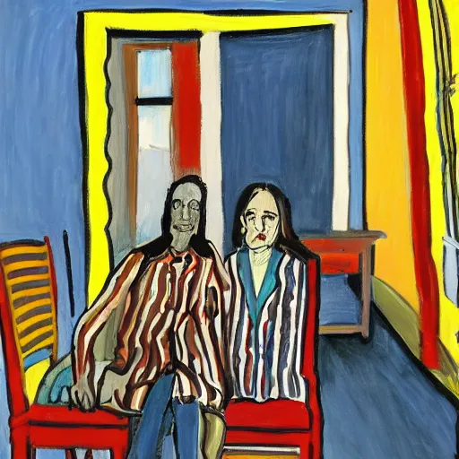 Image similar to Where's Waldo, in the style of Alice Neel painting