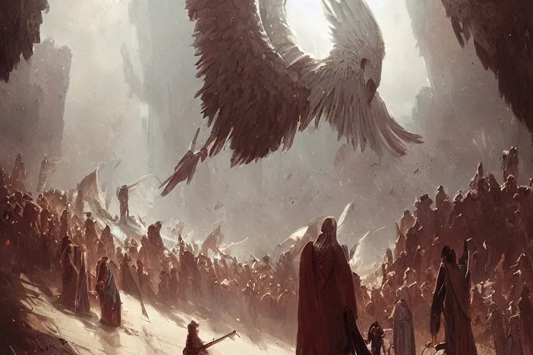 Image similar to people witnessing the rise old testament angels by greg rutkowski